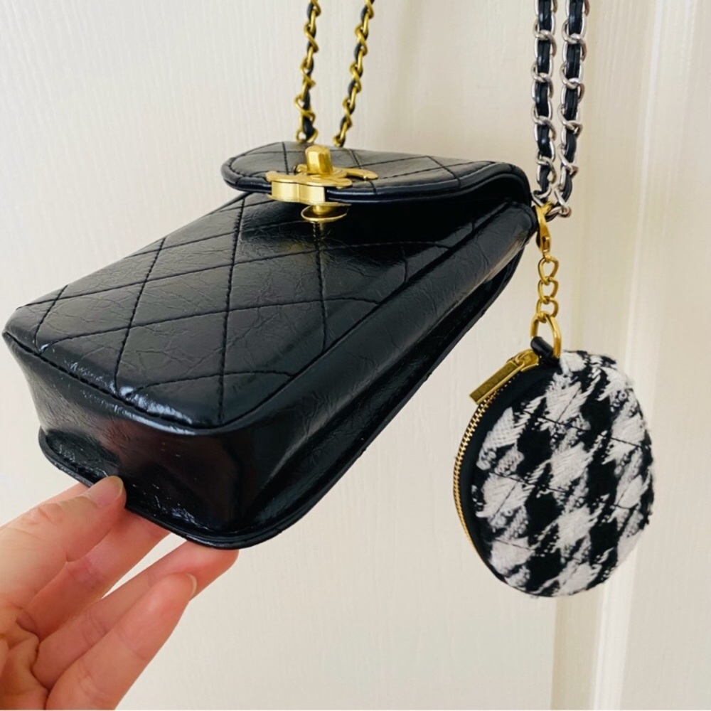 Brand New Chanel Makeup Trio Set Black Shoulder Bag with Tweed Coin Pouch - Picture 5 of 15